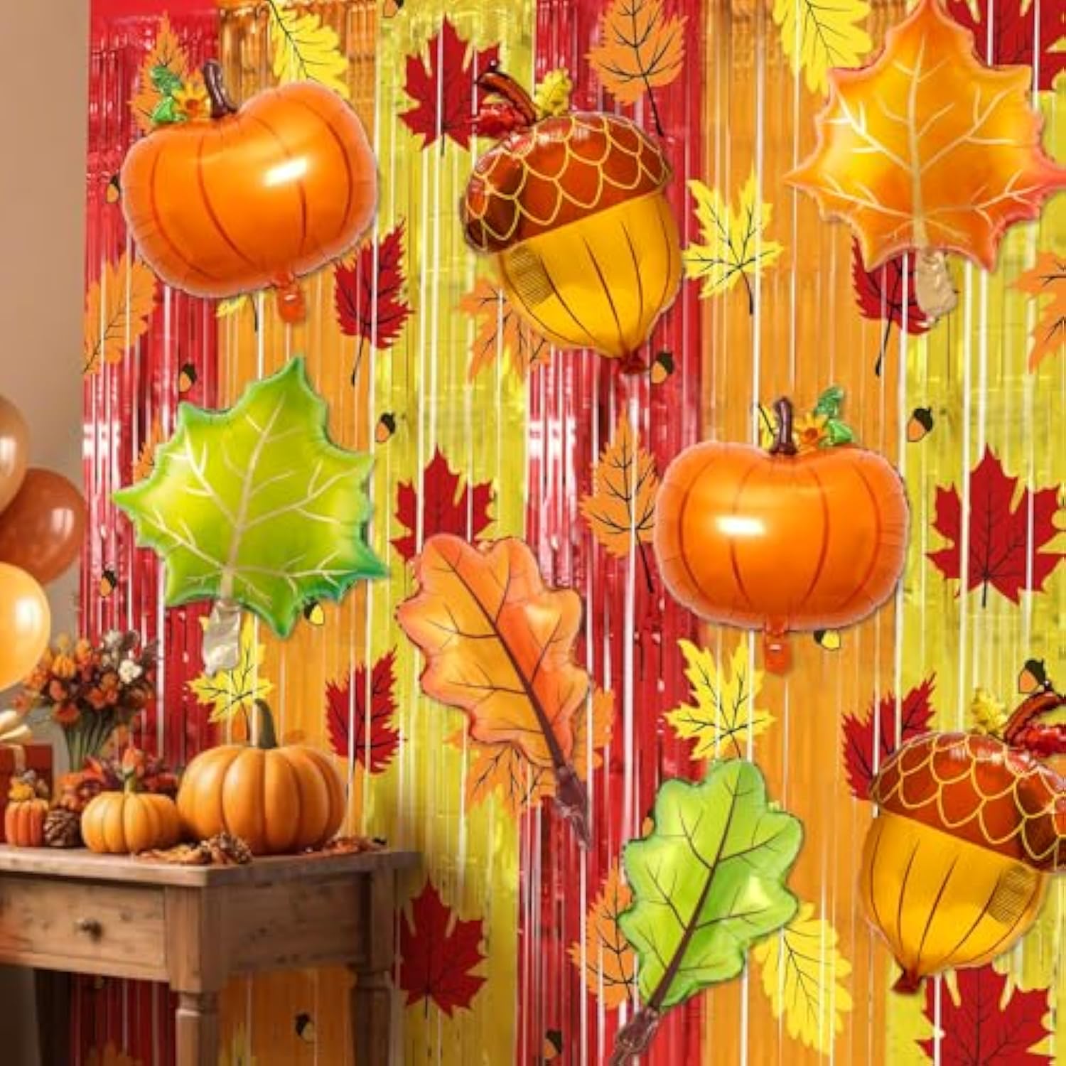 Thanksgiving Balloons Fall Maple Leaf Pumpkin Hazelnut Green Leaf Decor