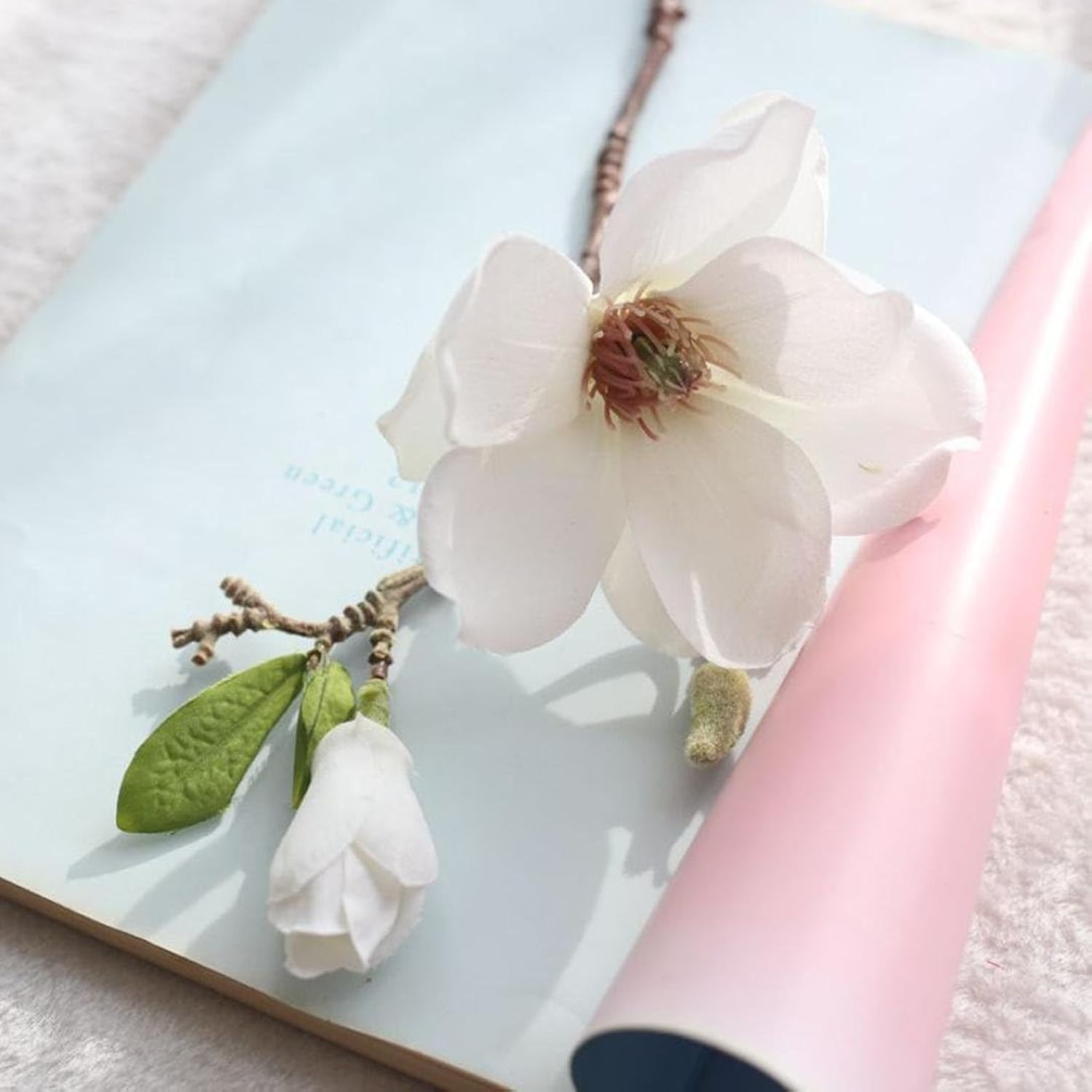 White Artificial Magnolia Fake Silk Flower Single Floral Home Decor Living Room Bedroom Garden Party Wedding Decoration In Pots Vase For Desk Table, Artificial Flowers, Home Décor Products