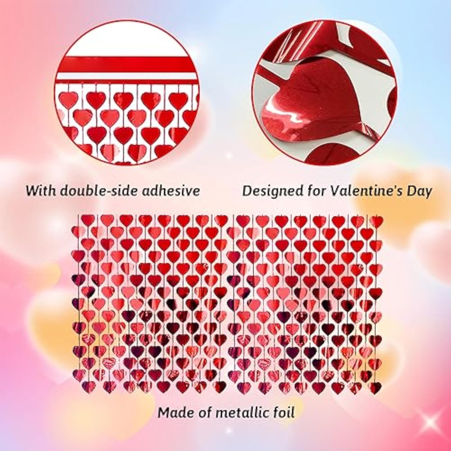 2 Pack Of 3.3X6.6Ft Valentines Day Red Heart Foil Fringe Curtain Heart Door Curtain Streamers Backdrop Curtains For Birthday Wedding Bachelorette Party Decorations Photo Shoot Props