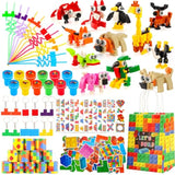 134 Pcs Building Blocks Party Favors With Reusable Drinking Straws Animal Building Blocks Slap Bracelets Keychains Stamps Stickers And Gift Bags For Kids Gamer Birthday Party Supplies (Building)