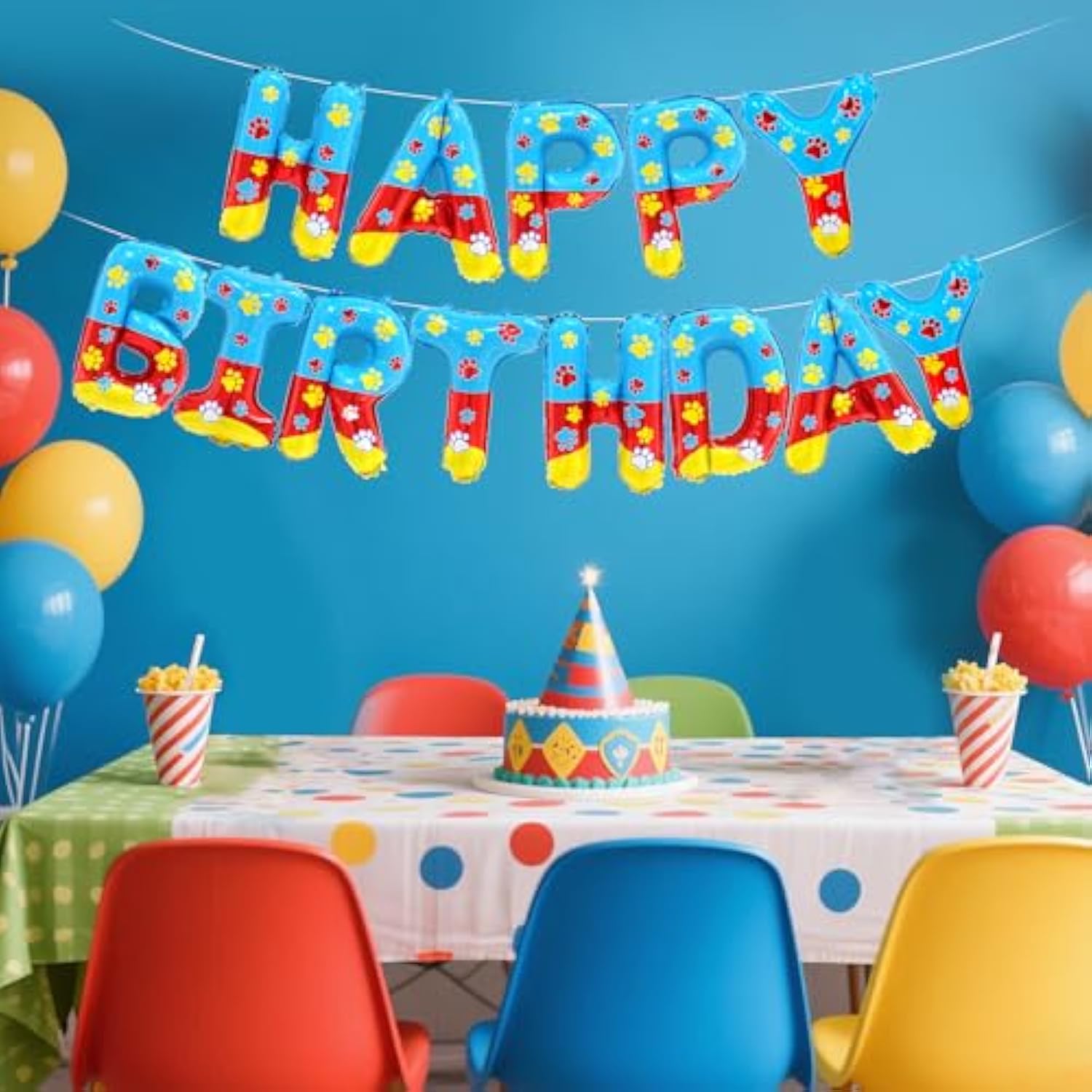Cartoon Dog Paw Print Birthday Banner — Puppy-Themed Foil Balloons & Party Decor for Kids