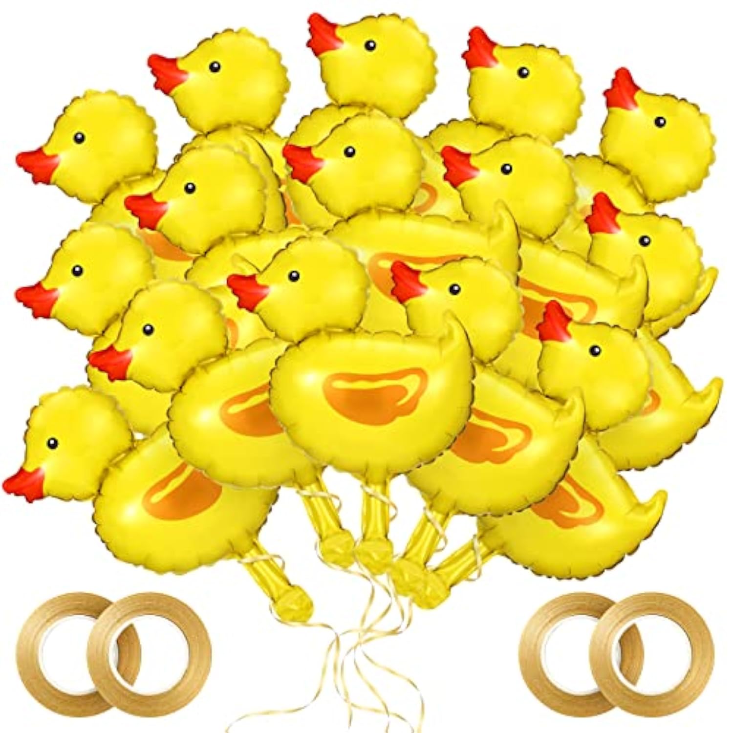 30 Pcs Duck Balloon Mini Duck Shape Foil Balloon With 4 Rolls Gold Ribbons For Birthday Baby Shower Party Decoration
