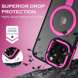 Case For Iphone 16 Pro Max, Magnetic [Compatible With Magsafe] With Ring Holder Kickstand Slim Translucent Matte Men Women Shockproof Protective Back Phone Cover 6.9 Inch, Hot Pink/Black