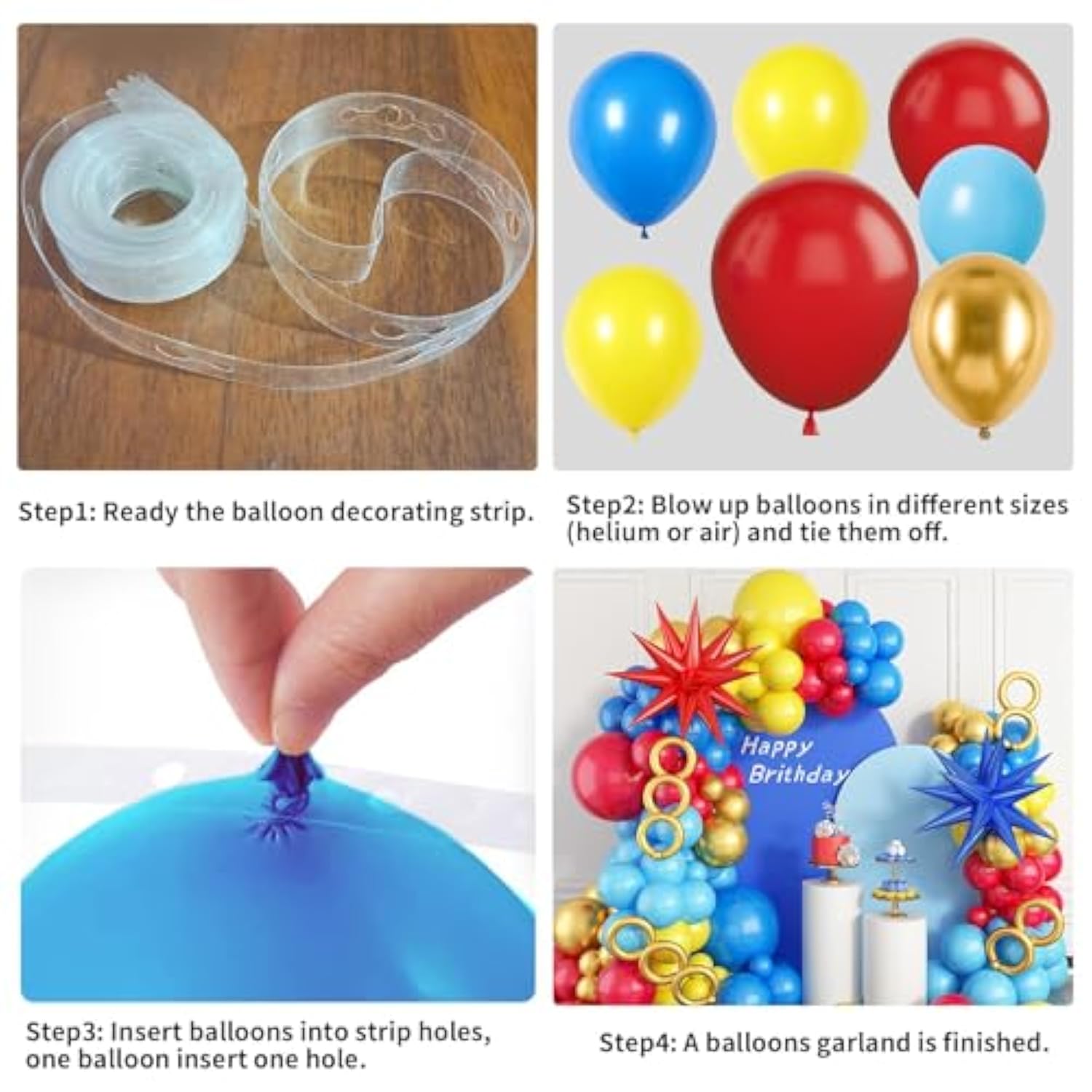 Balloon Arch Kit, Red Blue Yellow Balloons Garland Kit With Explosion Star Foil Balloons For Cartoon Carnival Circus Theme Birthday Party Baby Shower Decorations