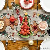 Wood Snowman Gingerbread Pine Merry Christmas Table Runner, Seasonal Winter Kitchen Dining Table Decoration For Home Party Decor 13X36 Inch