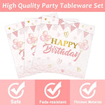 96 Pieces Pink Birthday Tableware Set For Pink Rose Gold Birthday Table Decorations Supplies Birthday Dessert Plates Napkins Forks Women Birthday Disposable Party Favors 24 Guests