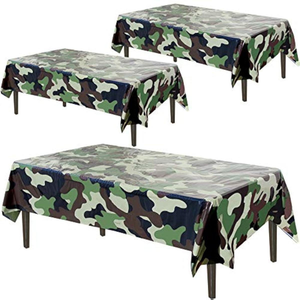3-Pack Army Camo Plastic Tablecloths – 54" x 102" Military Party Covers for Tables & Decor