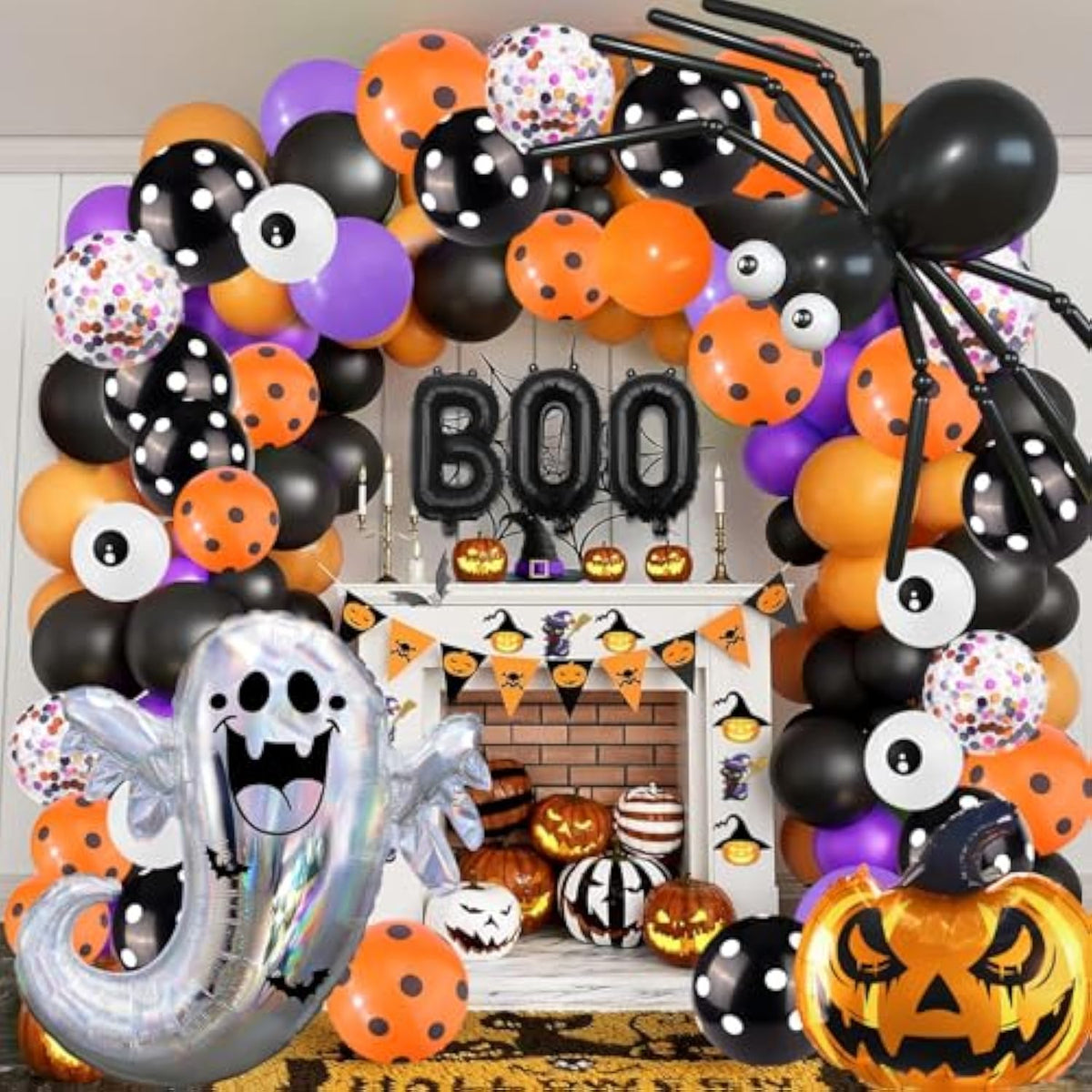 Halloween Balloon Garland Kit: Ghost, Spider, & Confetti - 128 Piece