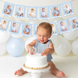Blue Gingham Photo Banner 1St Birthday Baby Photo Banner For Newborn To 12 Months Blue Checkered Monthly Photo Cards Gingham Banner For Baby Boy 1St Birthday Party Supplies
