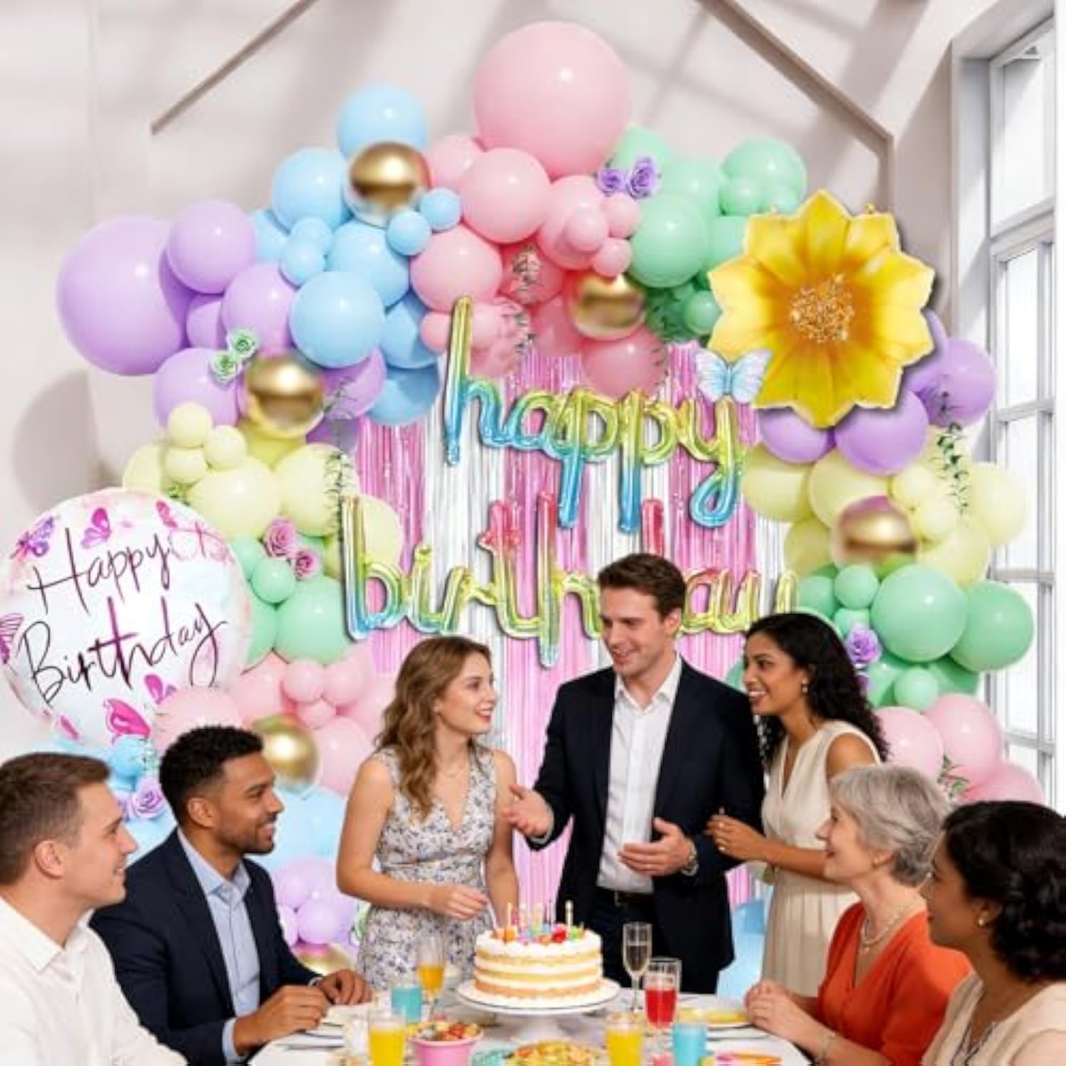 Balloon Garland, Birthday Balloon Arch, Butterfly Balloons, 72-Piece Colorful Set With Butterfly, Flower & Happy Birthday, Elegant Spring Party Decorations