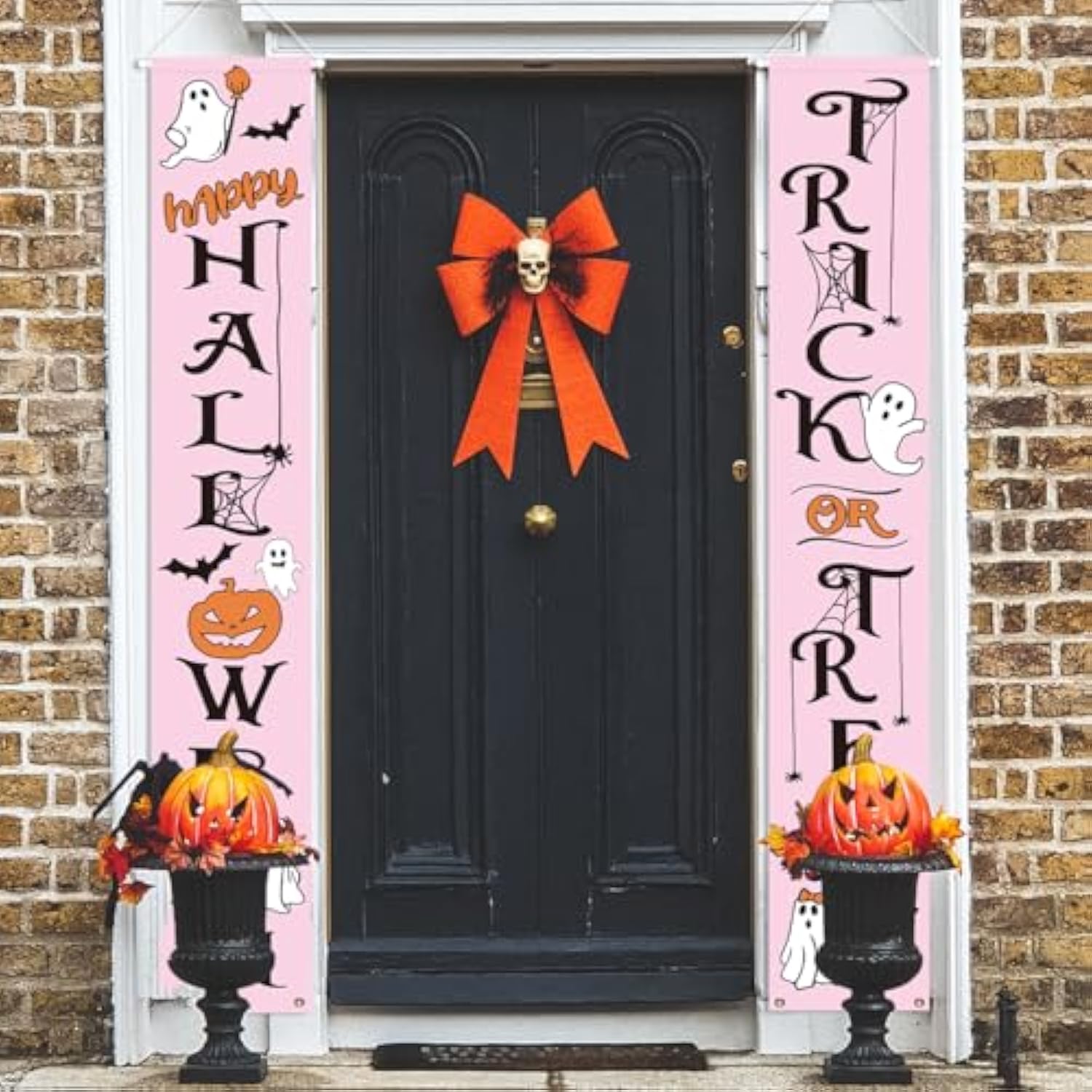 Pink Happy Halloween Outdoor Banner Hanging Sign for Front Door Porch Yard Party Decor