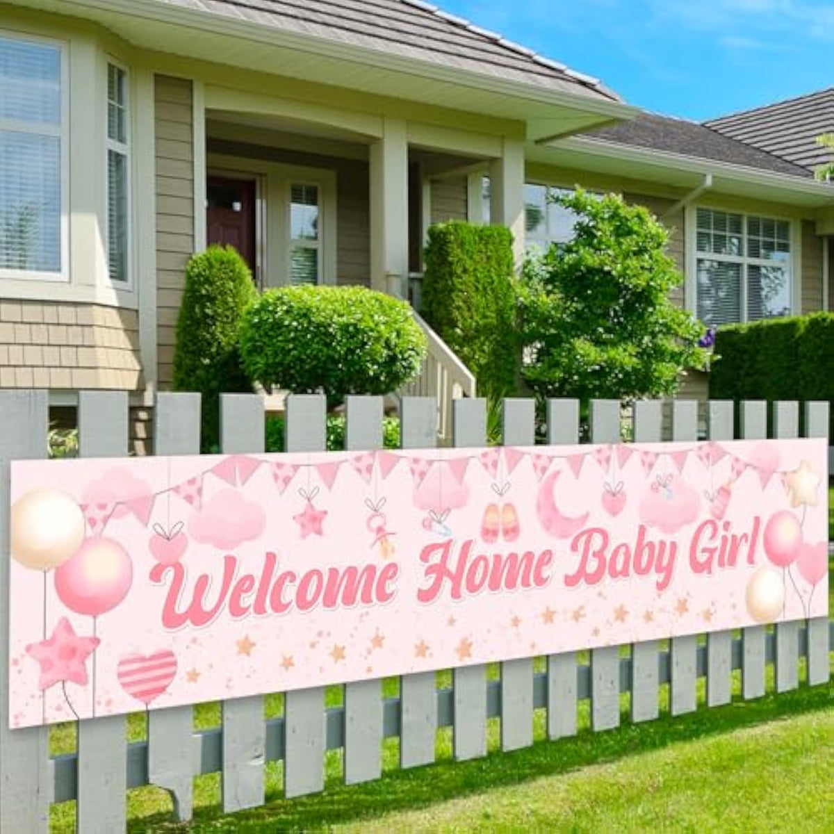Welcome Home Baby Girl Yard Banner, Girls Baby Shower Decorations Banner, Large Fabric Gender Reveal Yard Sign, Newborn Party Decoration Supplies For Girls