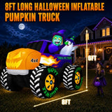 8FT Long Giant Halloween Inflatables Decoration Outdoor Monster Truck Car-Halloween Decorations Blow Up Built-in LEDs Huge Pumpkin Blowups Easy Setup Strong Blower for Yard Party