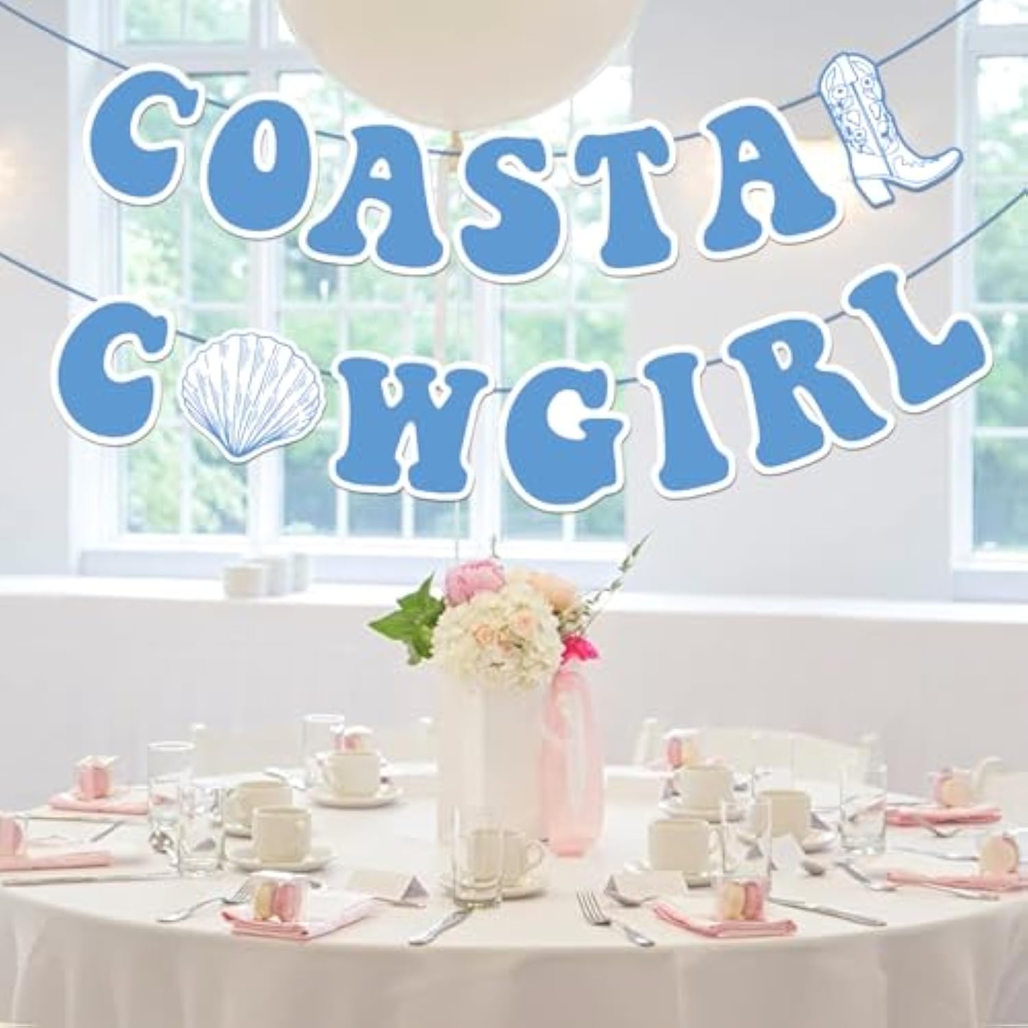 Coastal Cowgirl Banner Coast Beach Retro Western Bachelorette Decorations Summer Beach Bachelorette Party Party Decor Shell Cowgirl Boots Garland Banner For Girl Bridal Shower Wedding Party Supplies