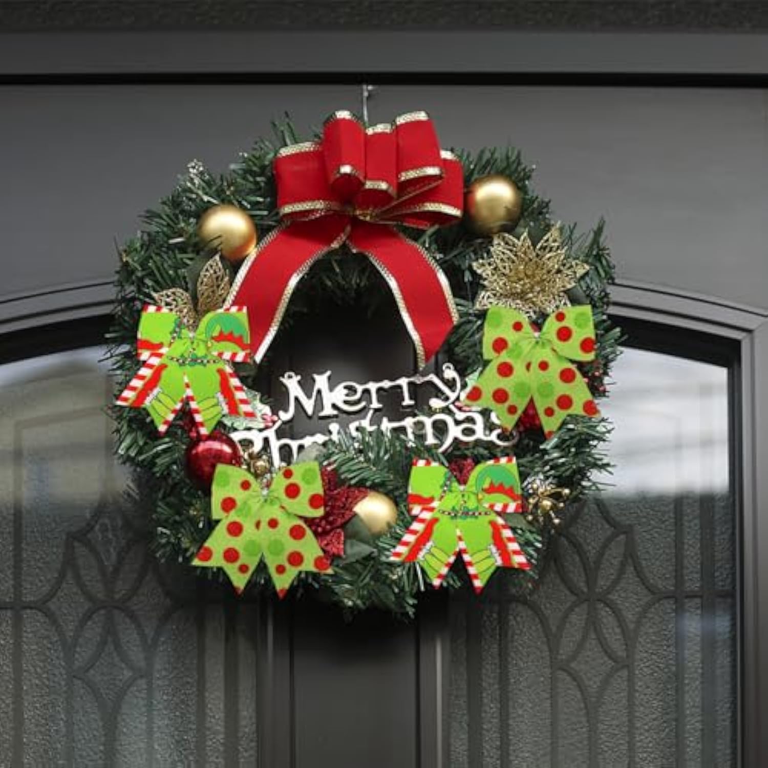 2 Rolls Christmas Ribbon For Wreath Bow Wrapping Gifts, Green Dots Monster Ribbon For Gift Wrapping Party Supplies Decoration Diy Crafts 2.5" X 10 Yard Wired Winter Christmas Wreath Ribbon