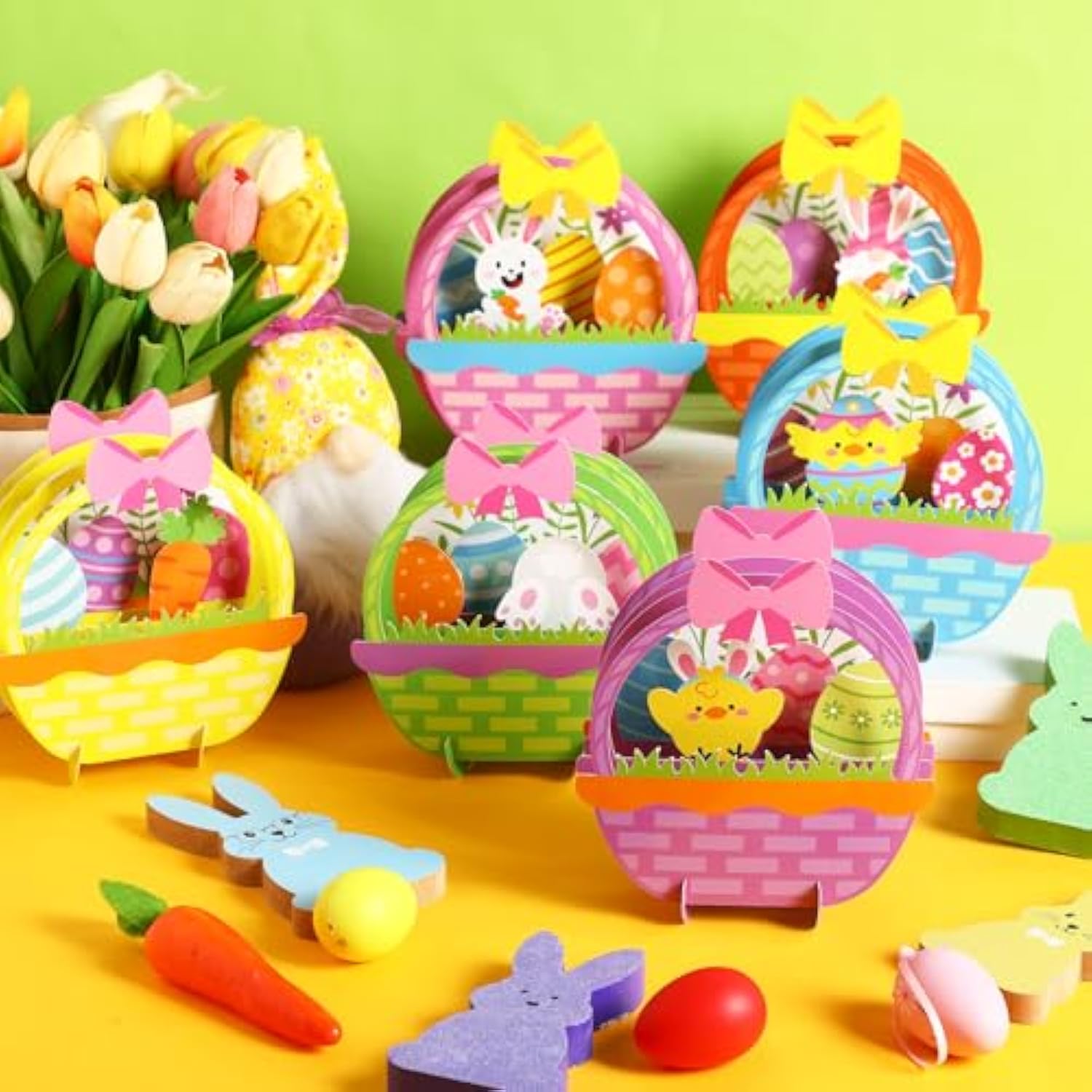 6 Sets Easter Craft Kits Easy Easter Paper Crafts Diy 3D Basket Bunny Egg Table Decorations Centerpieces For Spring Holiday Basket Stuffers Party Favors Activities Gifts Home Decorations