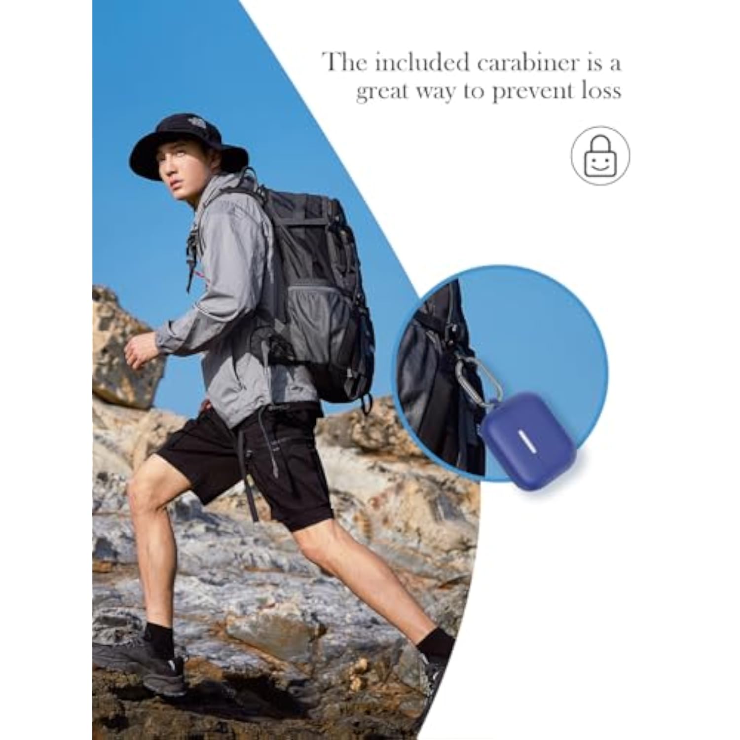 Anker Soundcore AeroClip Earbuds Protective Case with Keychain & Cleaning Kit & Lanyard, Blue