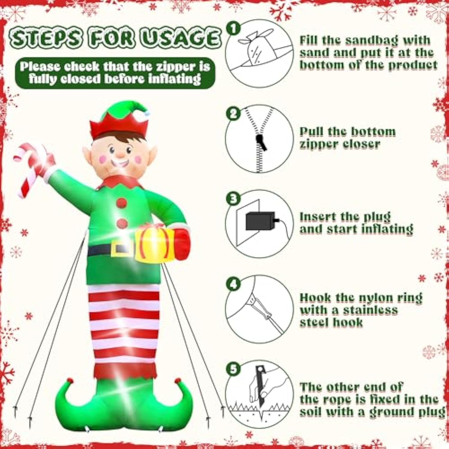 Christmas Inflatables, Giant 15 Ft Christmas Elf Inflatable Outdoor Decoration, Blow Up Xmas Elf Holding Box, Led Lighte