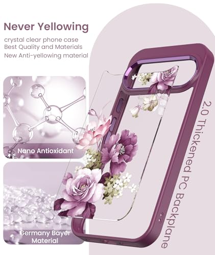 for Google 10 Pro XL Case+Tempered Glass Screen Protector, [Military Grade Protective] Slim Soft TPU & Hard PC,Girls Women Crystal Clear Flower