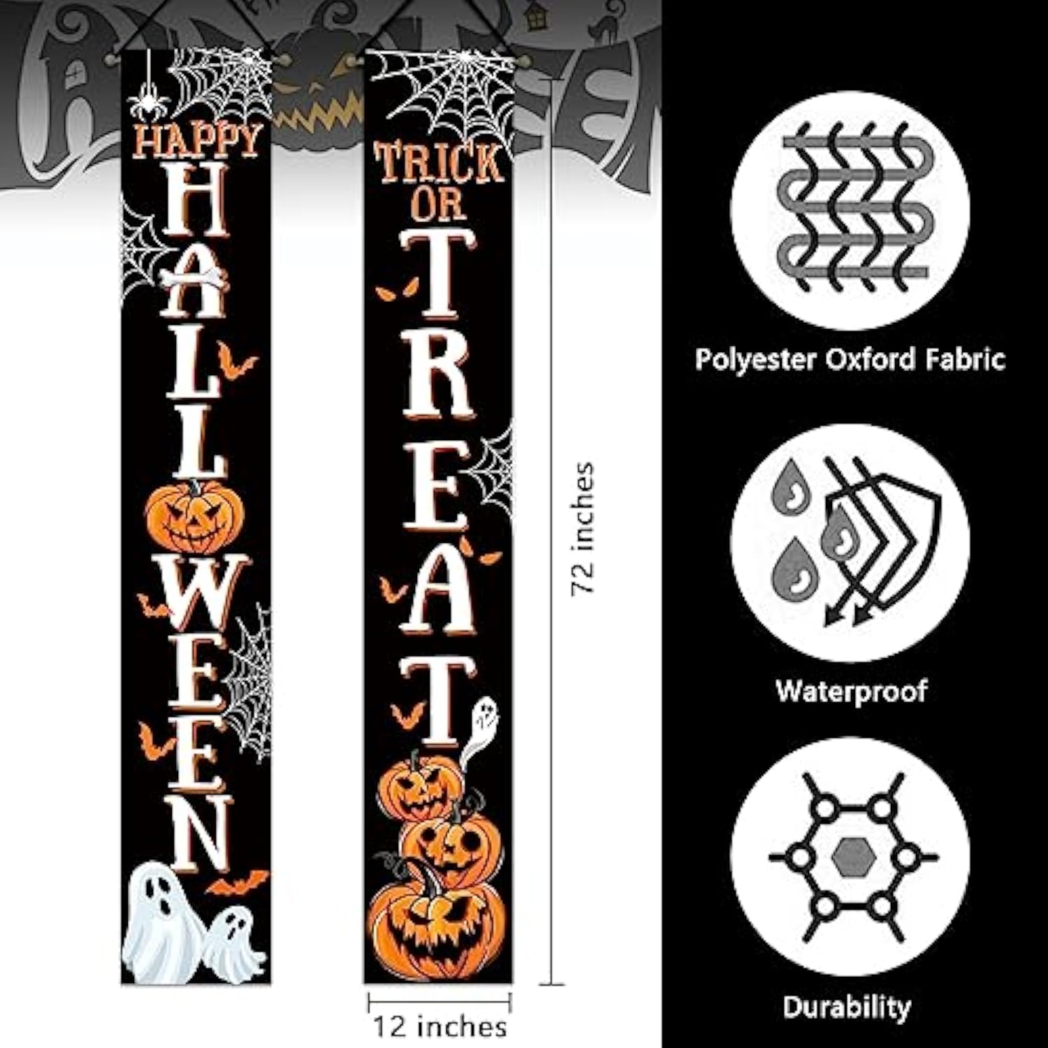 Halloween Porch Banner: Trick or Treat Decor, Jack O'Lantern & Ghosts