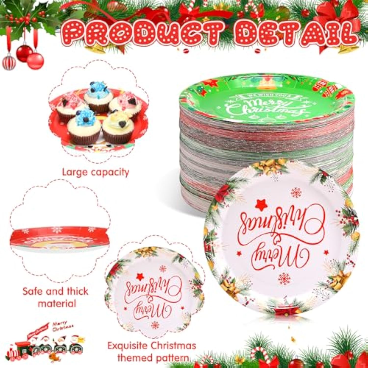 90 Pcs 9'' Christmas Paper Plates Disposable Holiday Dinner Plates Santa Xmas Decoration Merry Christmas Party Supplies Dinnerware Decoration For Winter Holiday, 9 Designs