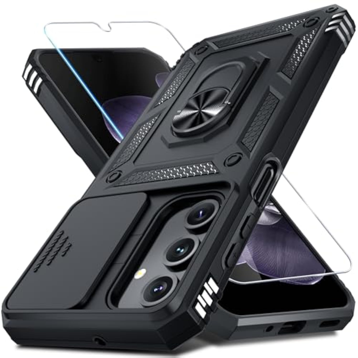 Samsung Galaxy A16 5G/4G Shockproof Case with Camera Cover Ring Stand Black
