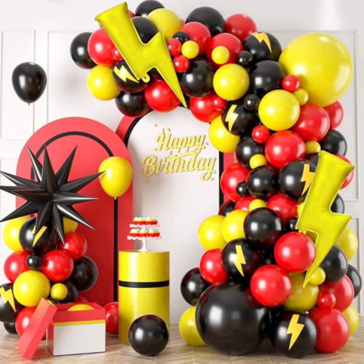 Red Black Yellow Balloon Arch Kit – Fun Cartoon-Themed Party Balloons for Birthdays & Baby Showers