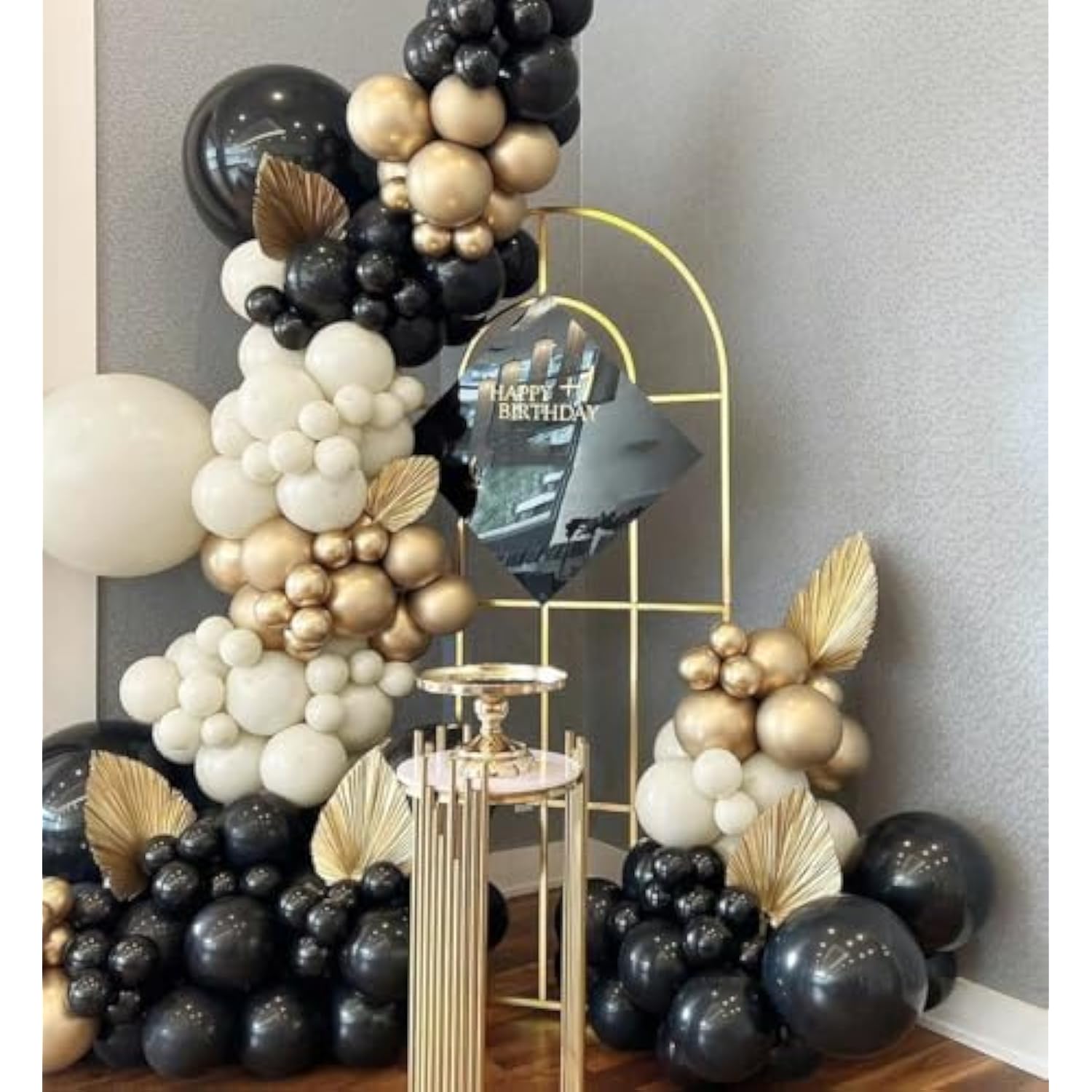 60pcs Black Gold Beige Balloons with Metallic Confetti for Party Decorations