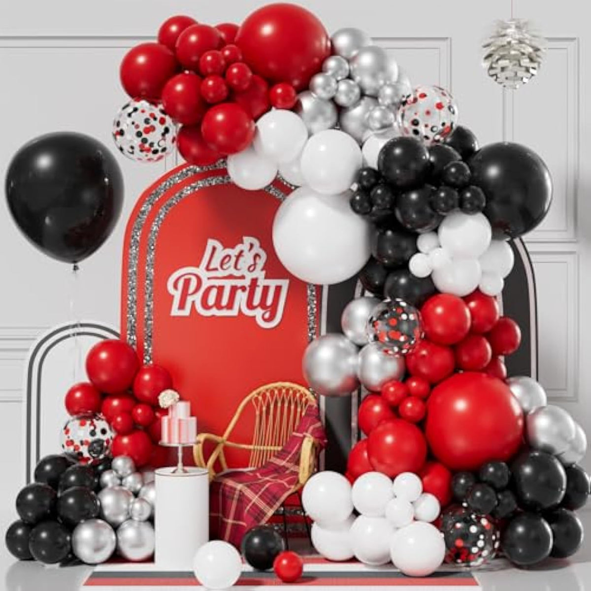 155pcs Red Black White Balloon Garland Kit for Birthday, Wedding, Party Décor