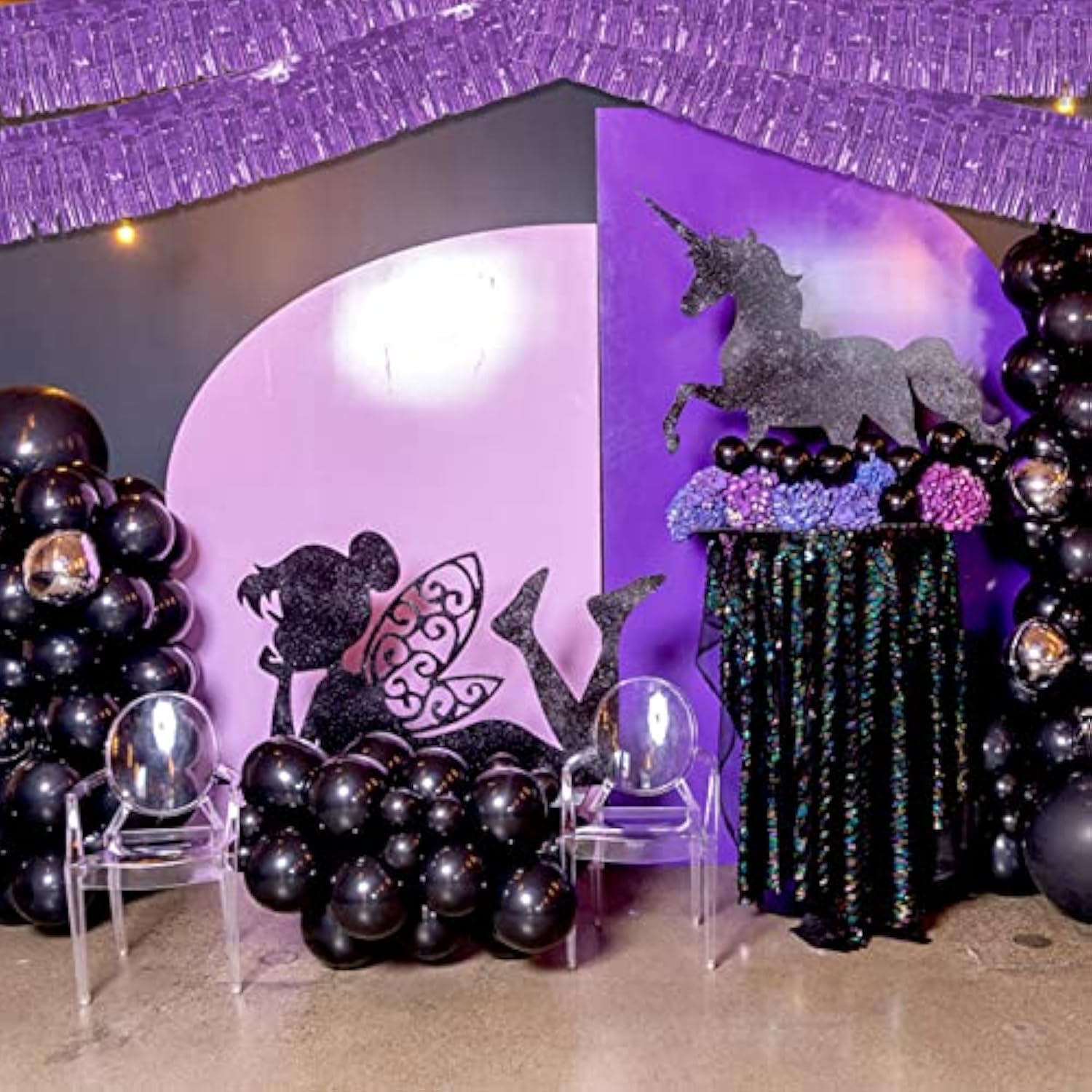 6 Pack 10 Feet Foil Fringe Garland Metallic Tinsel Streamers Banner Wall Hanging Backdrop Banner For Parade Floats, Thanksgiving, Christmas, Birthday, Halloween Party Decorations(Light Purple)