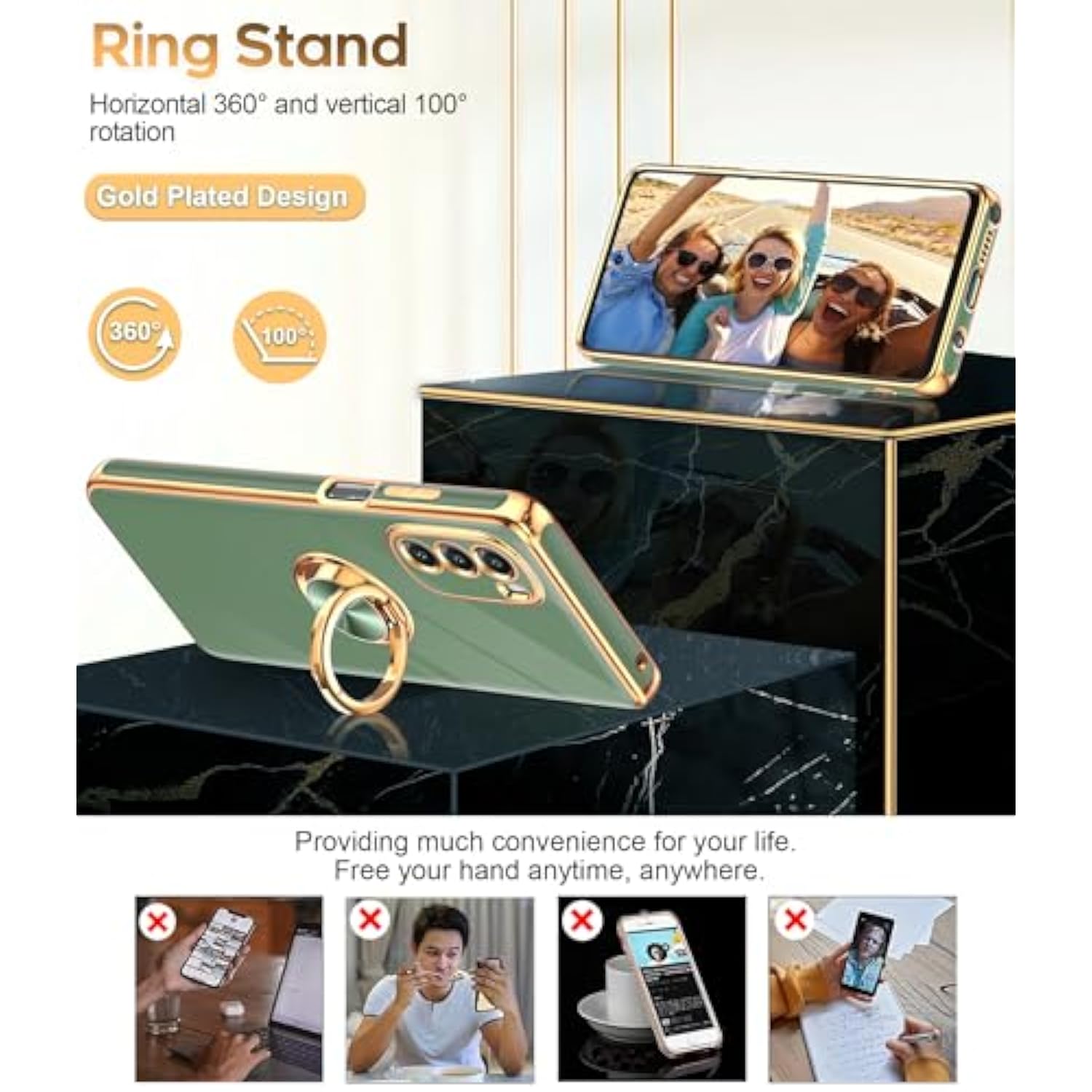 For Moto G Stylus 5G 2022 Case: With Tempered Glass Screen Protector [2 Pack] 360° Rotatable Ring Holder Magnetic Kickstand, Plating Rose Gold Edge For Moto G Stylus 5G 2022 Case, L-Green