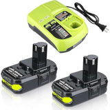 2-Pack P102 3.0Ah 18V Lithium Batteries with P117 Fast Charger for Ryobi Tools