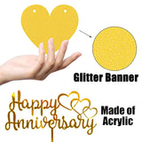 Happy Anniversary Decorations, Glitter Gold Black Happy Wedding Annive