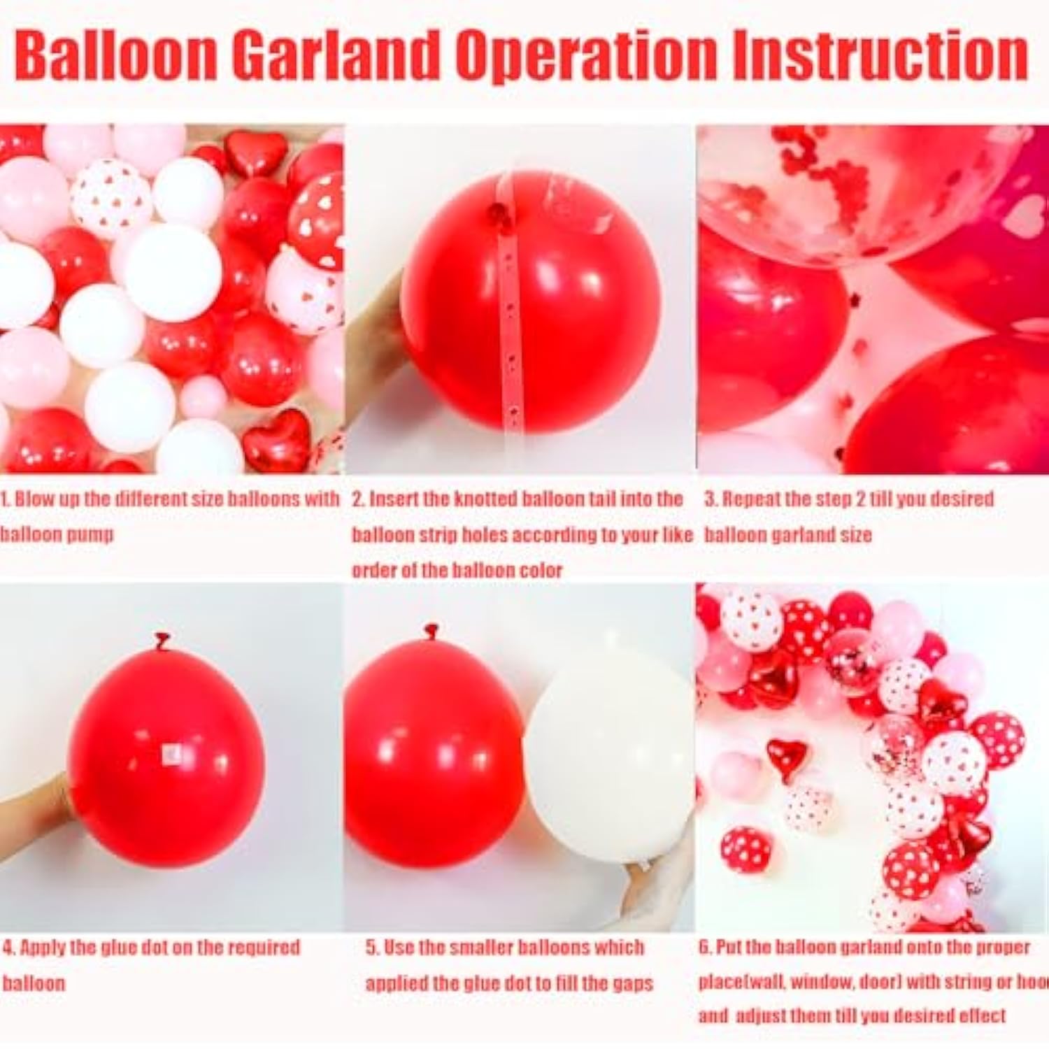 Valentines Day Balloon Garland Arch Kit, Red Pink White Balloons With