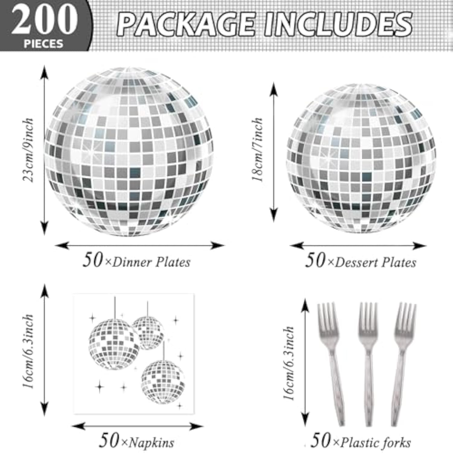 200Pcs Disco Theme Party Plates And Napkins 1970S Birthday Party Decorations Silver Disco Ball Paper Plates 70S Disco Party Tableware Set Serves 50 Guests Baby Shower Wedding Party Supplies Favors