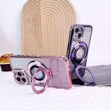 Magnetic Case For Iphone 14 Pro Max With Holder Stand,Rhinestone Glitter Plated Bling Luxury Phone Case?Compatible With Magsafe? Shockproof Kickstand Design For Iphone 14 Pro Max-Pink