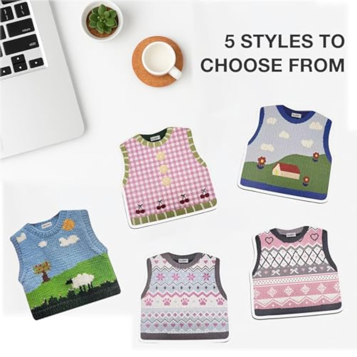 Cute Knitted Sweater Pattern Mouse Pad, Kawaii Soft Cozy Mouse Mat With Non-Slip Base, Cherry Pink Pattern Mousepad, Kawaii Desk Accessory For Office Or Home, Aesthetic Cute Desk Decor (Cherry)