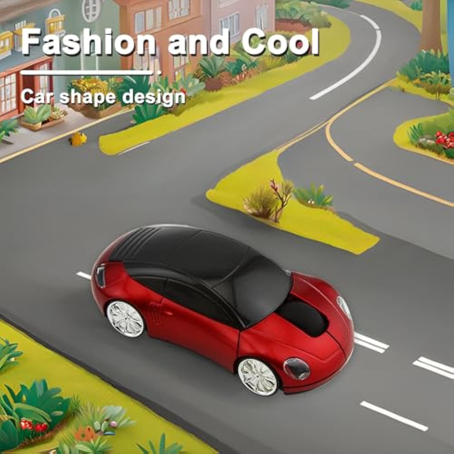 Wireless Mouse 2.4Ghz Cool Car Shape Wireless Red Mouse With Usb Receiver 3 Buttons 1600 Dpi Optical Portable Compact Small Cordless Mice For Laptop Pc Computer Desktop Small Hands Kids Adults Gift