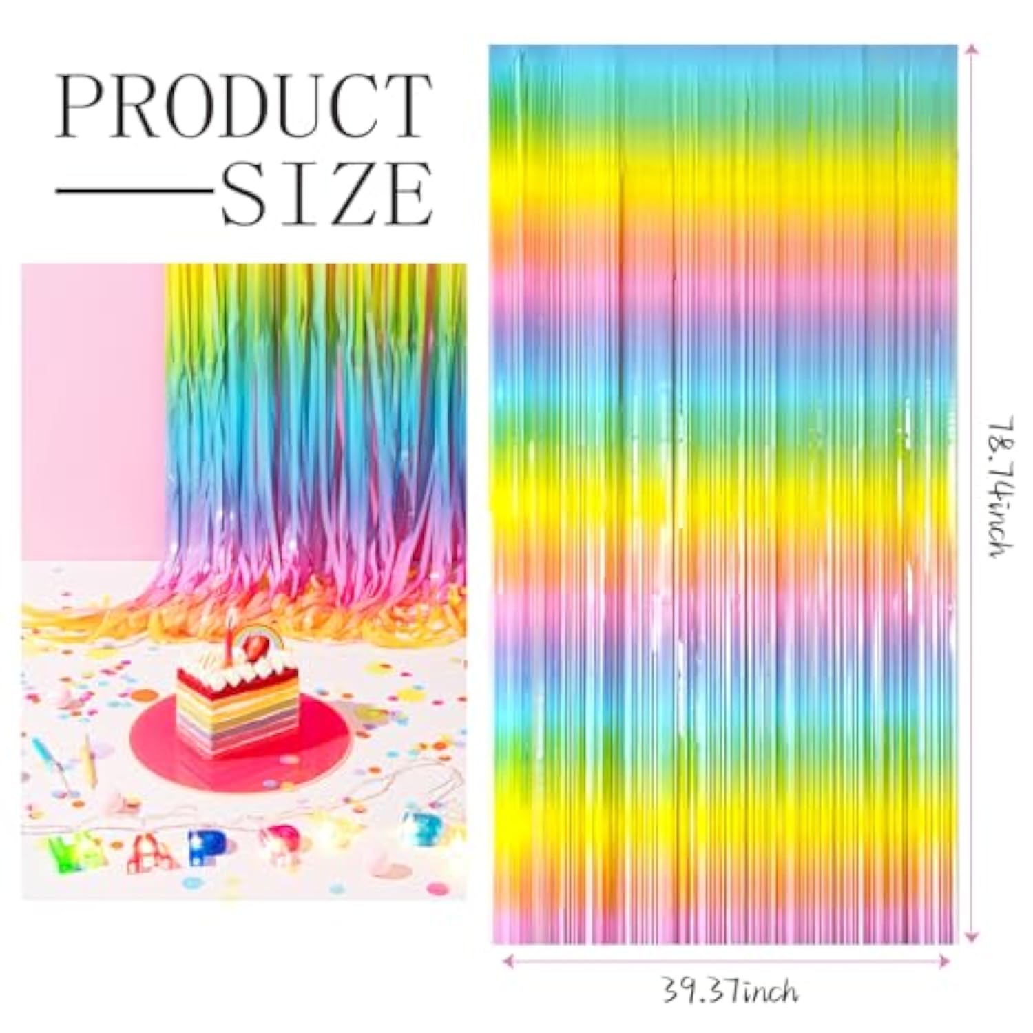 3Pack Pastel Rainbow Foil Fringe Backdrops, Party Decorations for Bachelorette & Holidays