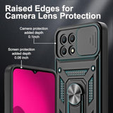 For Revvl 7 5G With Slide Camera Cover, 2 Tempered Glass Screen Protectors, 360 Ring Kickstand [Military Grade] Case (Black)