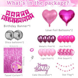 Pink Birthday Party Decorations For Women Girls With Happy Birthday Banner Paper Pompoms Fringe Backdrop Star Garland Hot Pink Balloons Princess Décor