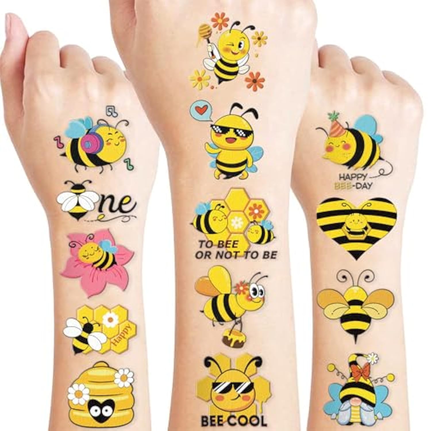 96 Pcs Bee Pre-Cut Temporary Tattoos For Kids | Super Cute First Themed Birthday Party Favors, Supplies, Decorations, Cute Animal Tattoo Stickers, School Rewards Prizes & Gifts Boys Girls