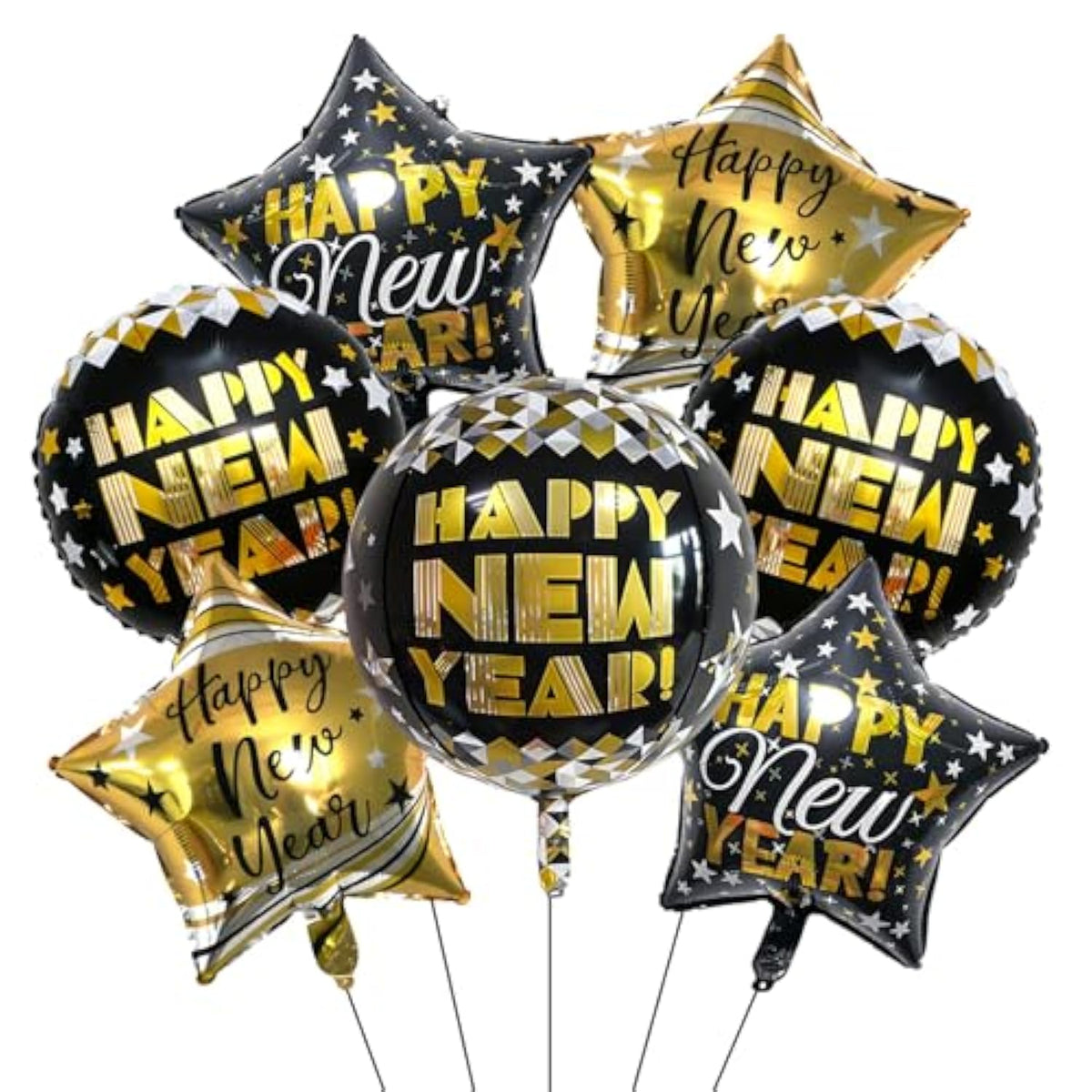 7pc Black Gold 22in 4D Foil Balloons New Year’s Eve Party Supplies 2026