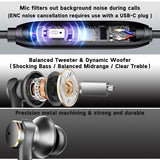 Premium Wired Ear bud with ENC Noise Reduction-Rich Deep Bass Dual-Driver In-Ear Eerphones,Call Noise Cancellation Earbuds USB C,Noise-Isolating