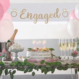 Pre-Strung Engaged Banner - No Diy - Gold Glitter Wedding Engagement Bridal Shower Banner - Pre-Strung On 8 Ft Strand - She Said Yes, Bride To Be, Happy Engagement Party Decorations - No Diy
