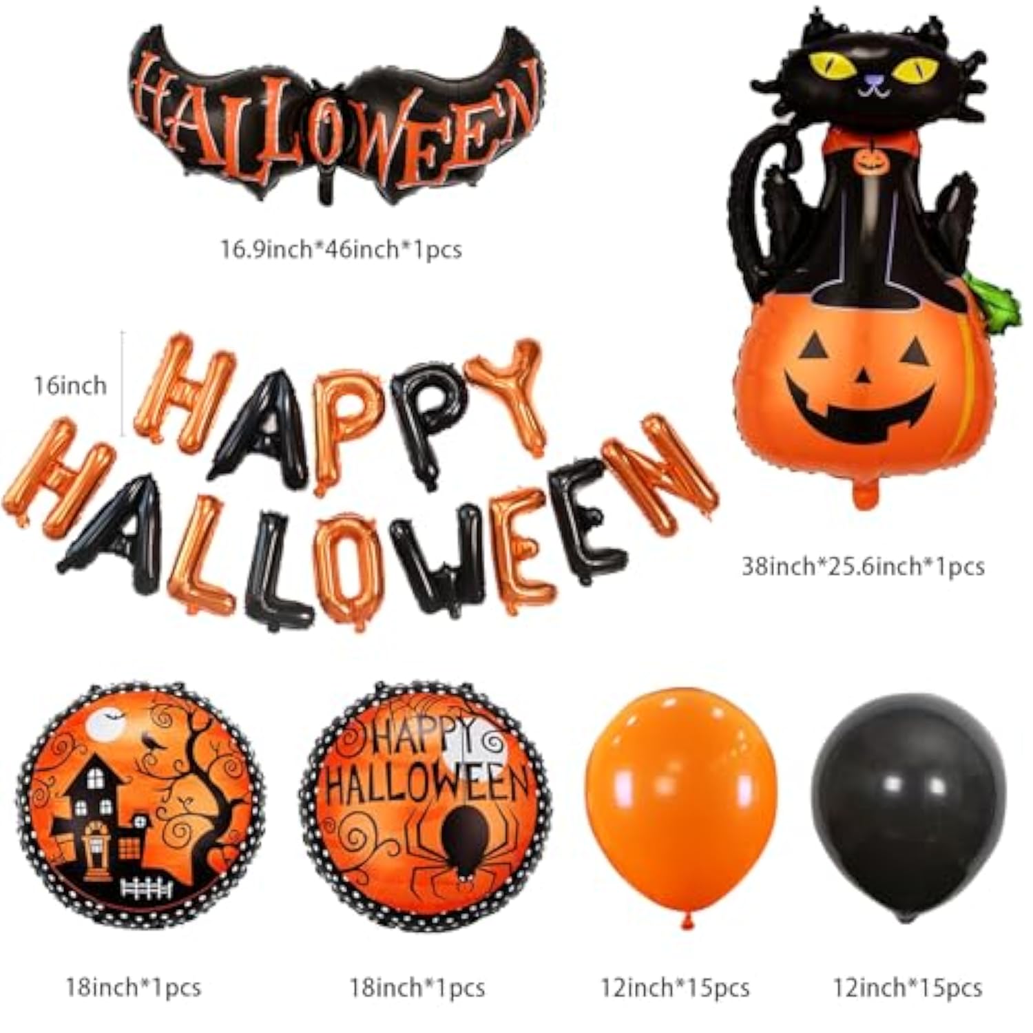 47pcs Happy Halloween Balloons Banner Black Orange Party Decorations