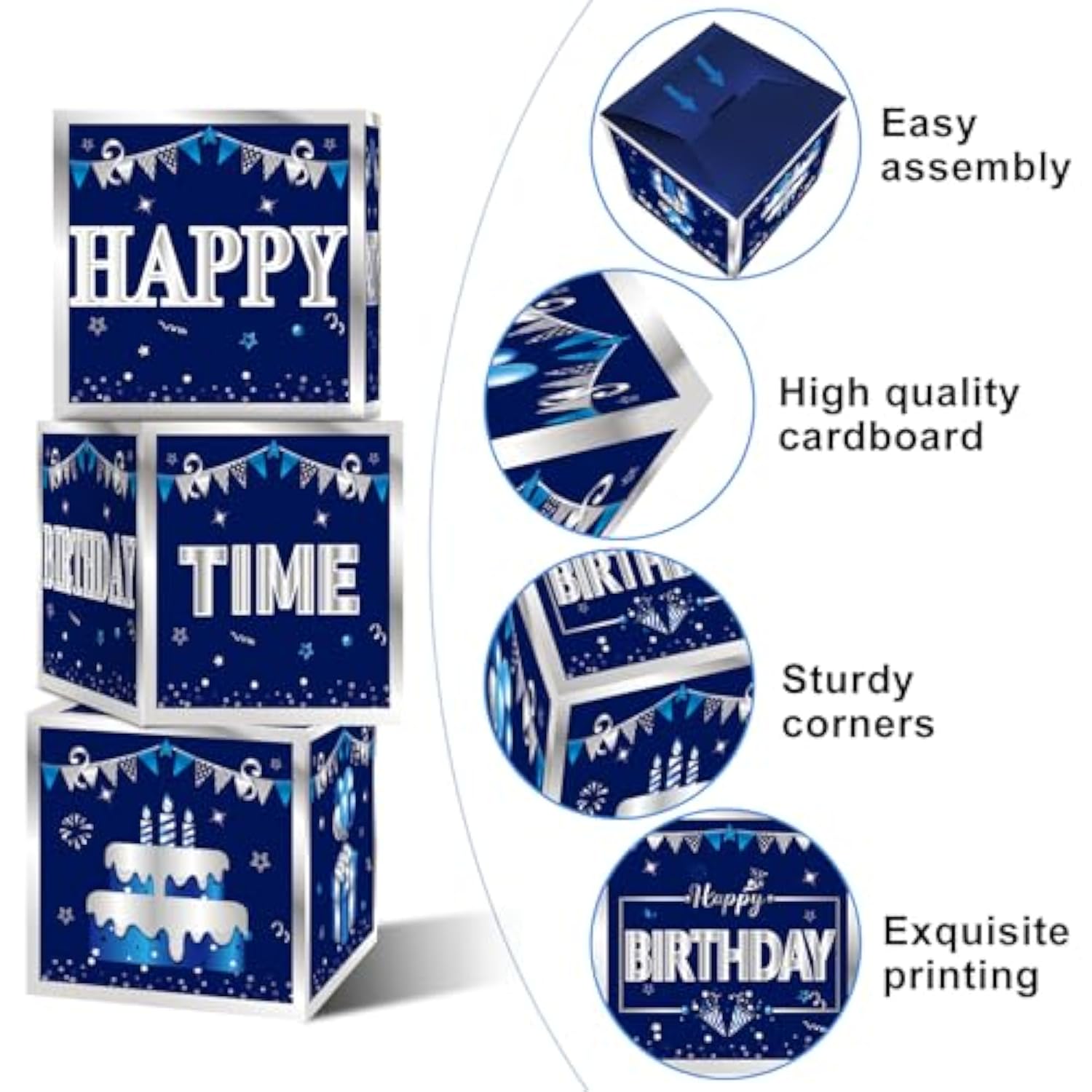 3 Packs Blue Birthday Decorations Boxes For Men Boys, Blue Silver Happy Birthday Balloons Boxes Party Supplies, 16Th 18Th 21St 30Th 40Th 50Th 60Th Bday Cardboard Box Decoration