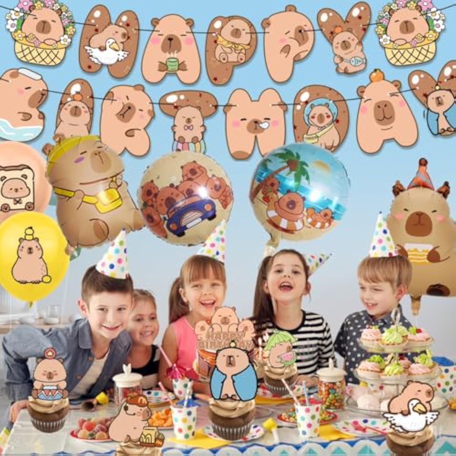 50Pcs Capybara Birthday Party Decor Set, Capybara Cake Topper Included 6 Foil Balloons, Happy Birthday Banner, 18 Latex For Capybara Lover Bday Decor Supplies
