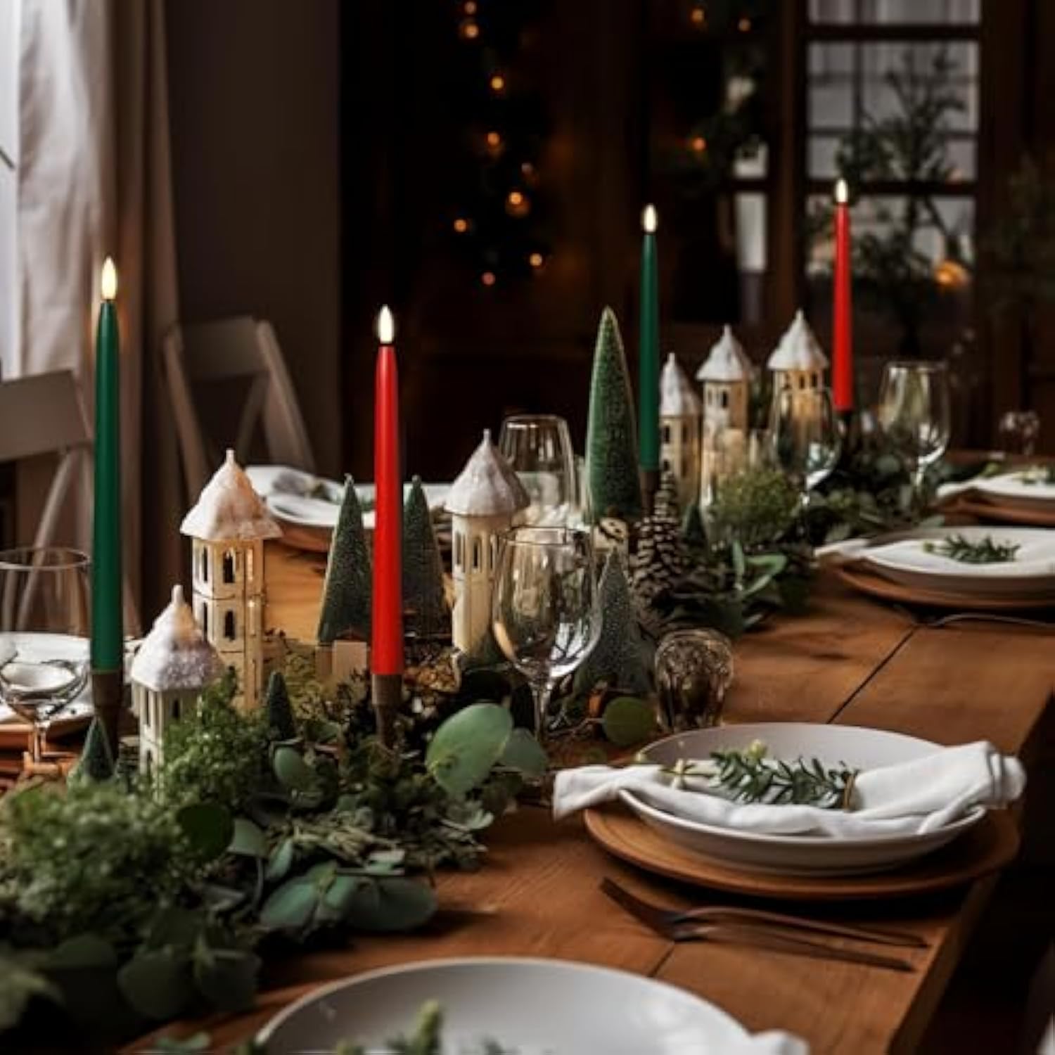 Green And Red Flameless Taper Candles With Remote Control - 11 Inch Led Candlesticks Battery Operated, Realistic 3D Flame With Wick, Timer, 6 Pack Holiday Candles Christmas Decor