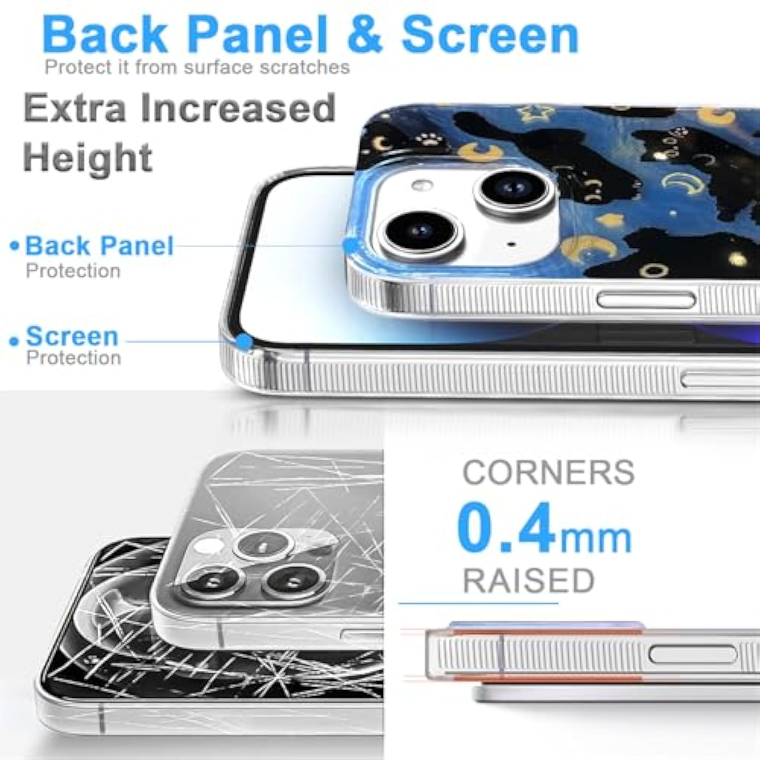 Iphone 13/14 Case, Black Cat Design, Slim Silicone Bumper Case, Wireless Charging Compatible